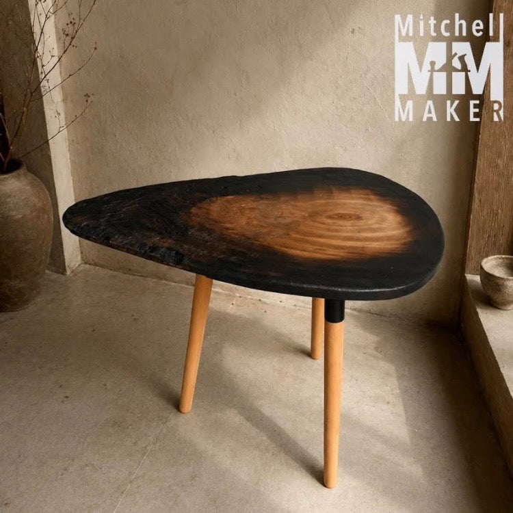 Teardrop Raintree Side Table – Shou Sugi Ban Finish