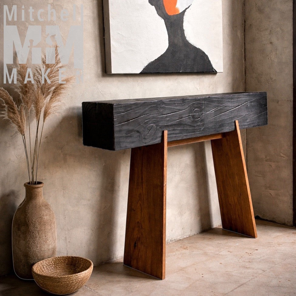 Shou Sugi Ban Console Table Reclaimed Pine Beam & Teak
