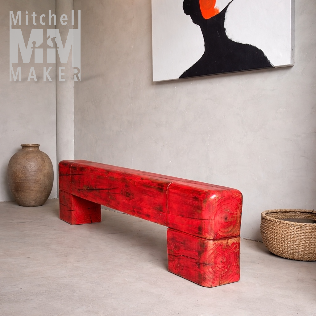 Reclaimed Beam Bench in Vibrant Red