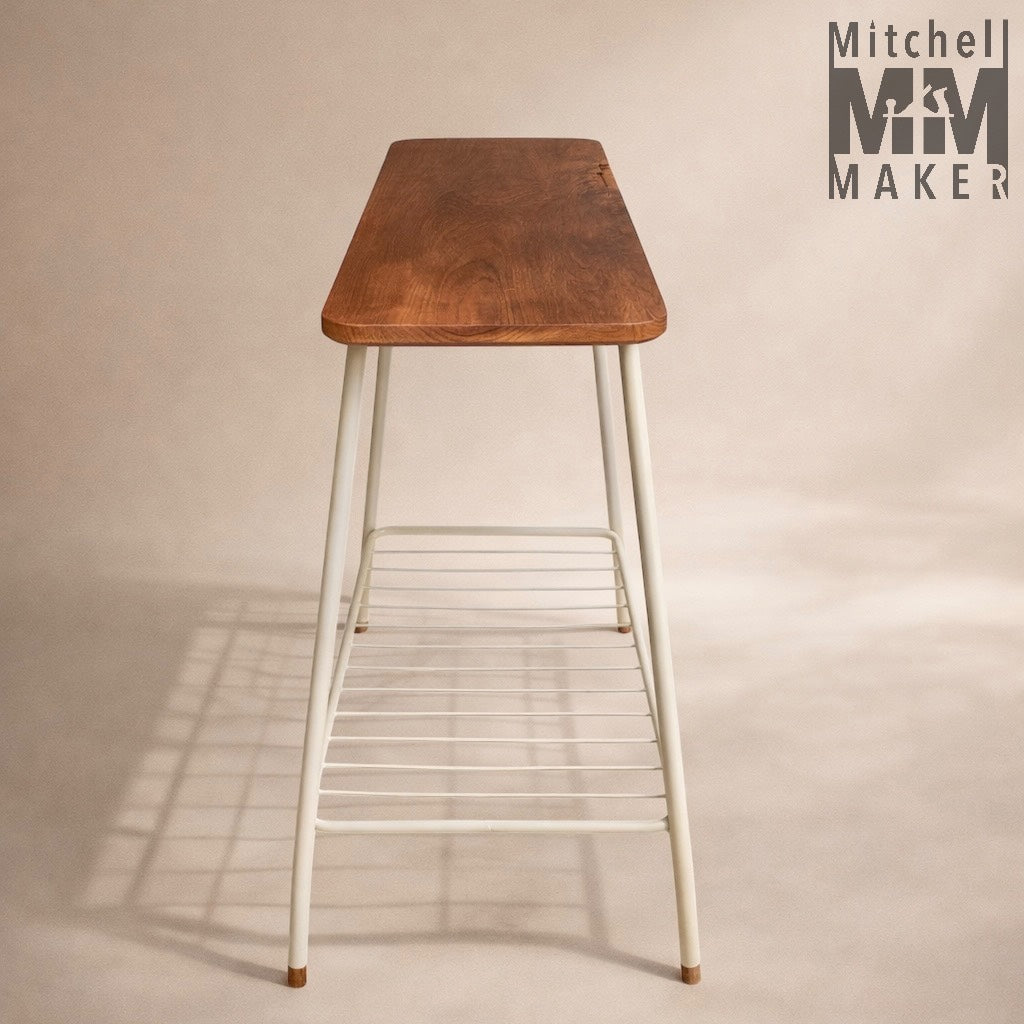 Retro Slim Console Table in Reclaimed Teakwood with Steel Rod Shelf
