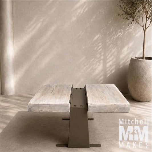 Brutalist Coffee Table in Vintage Hardwood & Steel