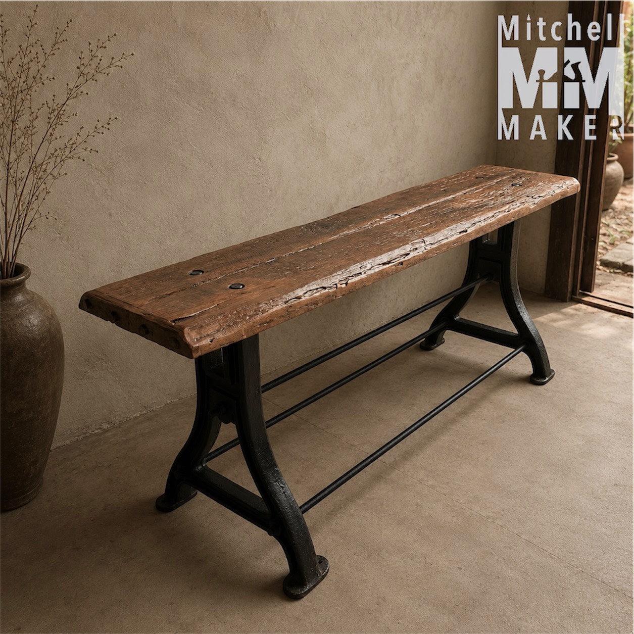 Vintage Industrial High Bench / Console Table