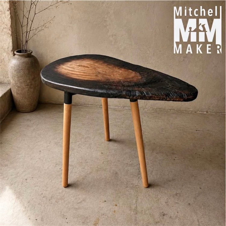 Teardrop Raintree Side Table – Shou Sugi Ban Finish