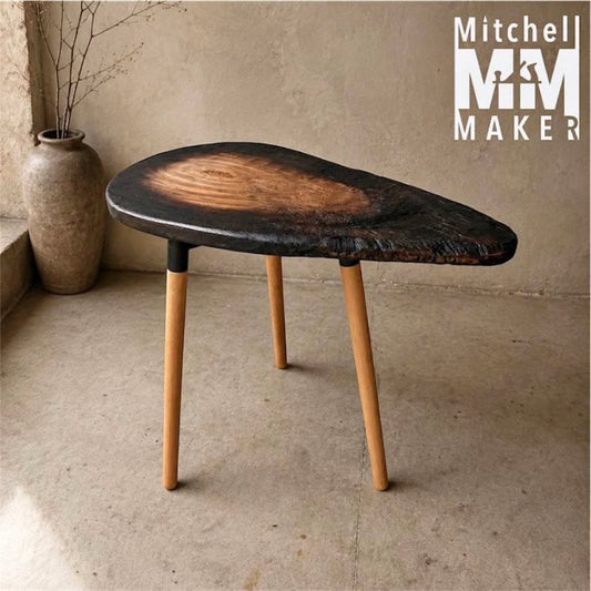 Teardrop Raintree Side Table – Shou Sugi Ban Finish