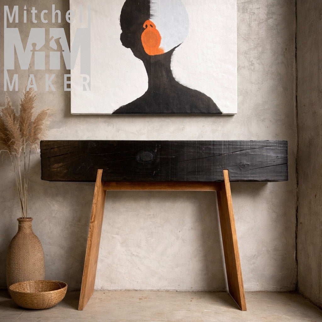 Shou Sugi Ban Console Table Reclaimed Pine Beam & Teak