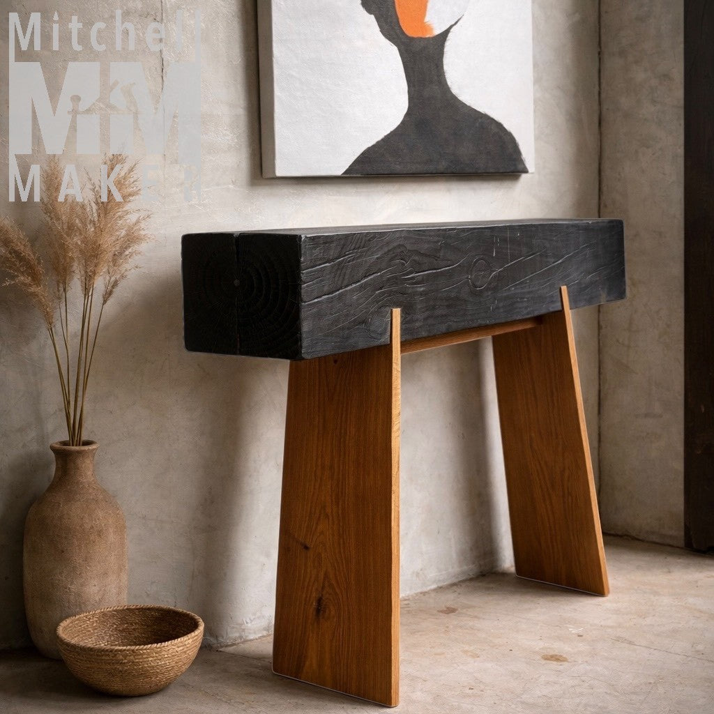Shou Sugi Ban Console Table Reclaimed Pine Beam & Teak