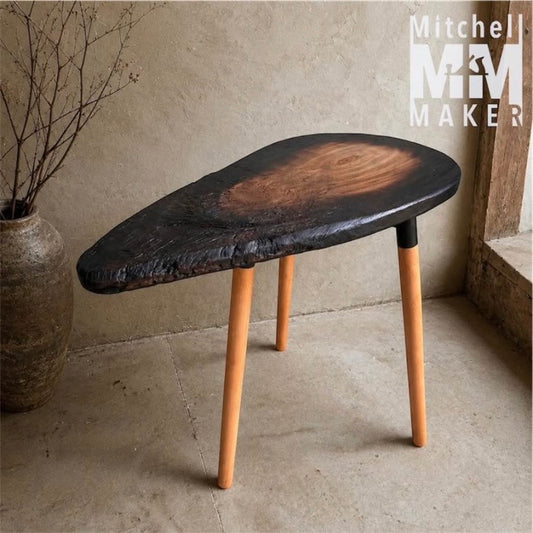 Teardrop Raintree Side Table – Shou Sugi Ban Finish