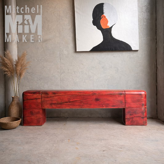 Reclaimed Beam Bench in Vibrant Red
