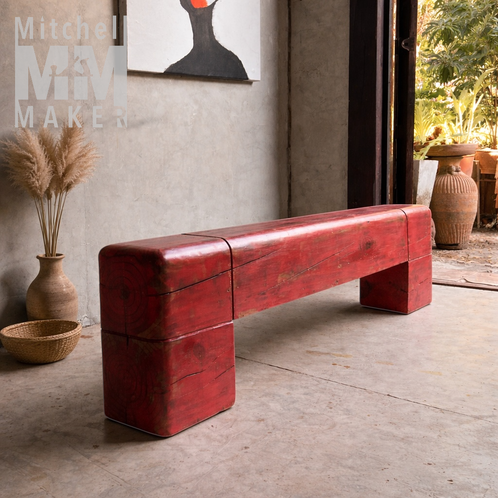 Reclaimed Beam Bench in Vibrant Red