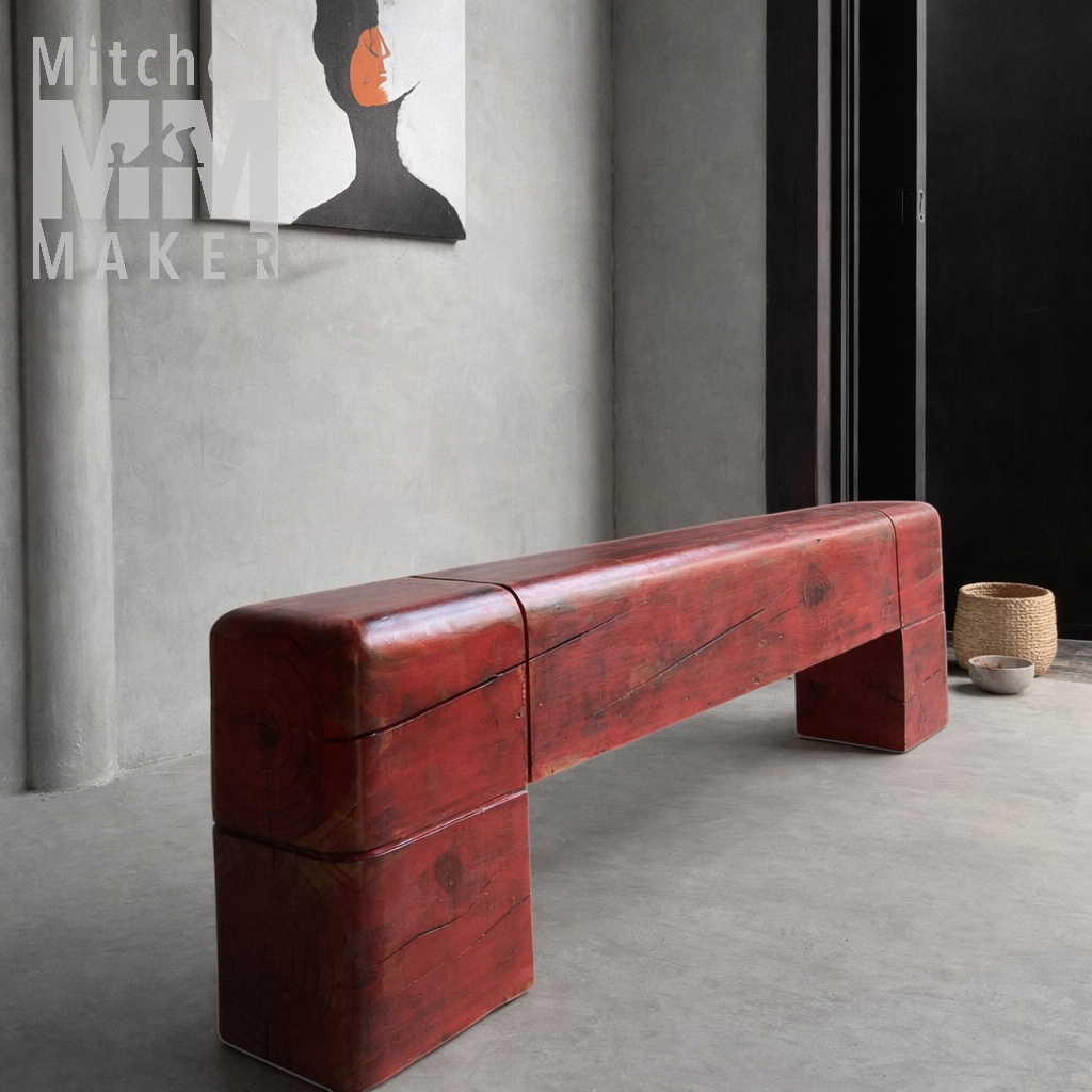 Reclaimed Beam Bench in Vibrant Red