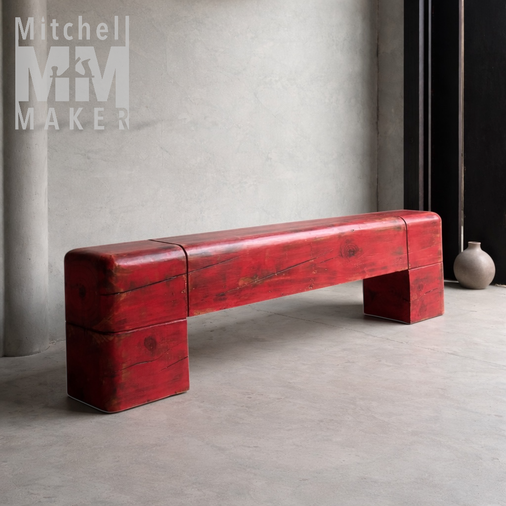Reclaimed Beam Bench in Vibrant Red