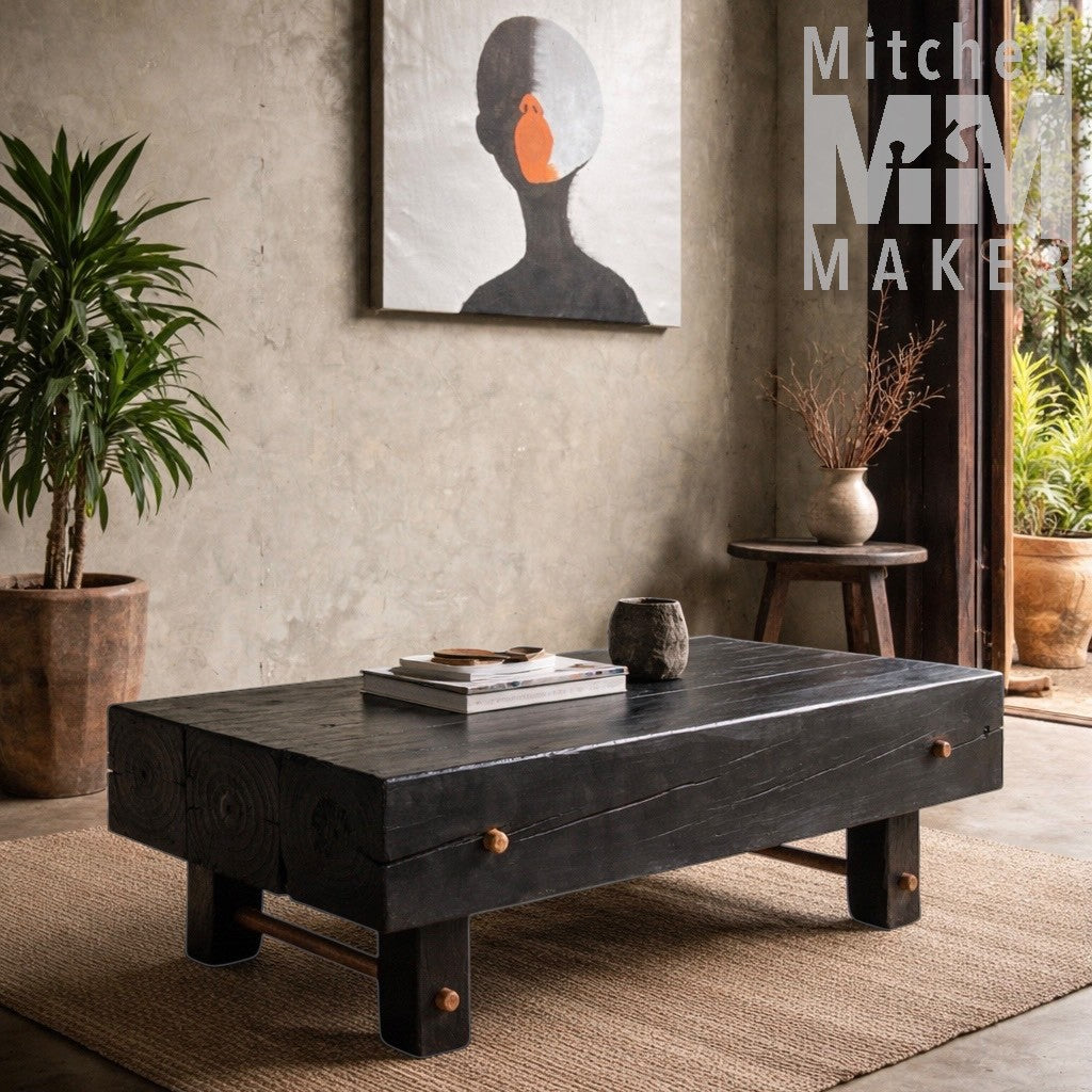 Reclaimed Beam Coffee Table with Raintree Details