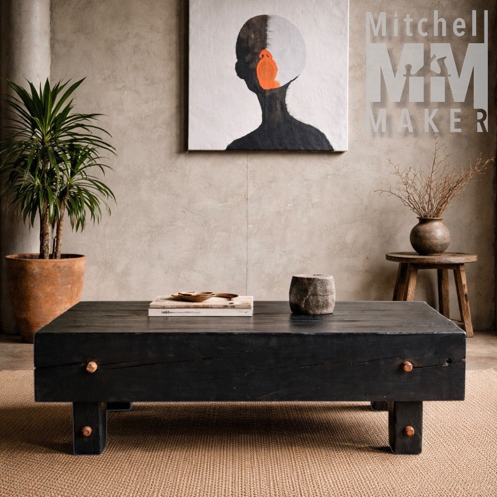 Reclaimed Beam Coffee Table with Raintree Details