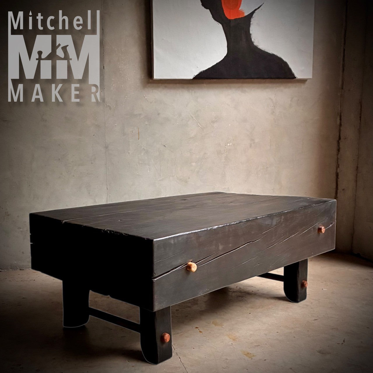 Reclaimed Beam Coffee Table with Raintree Details