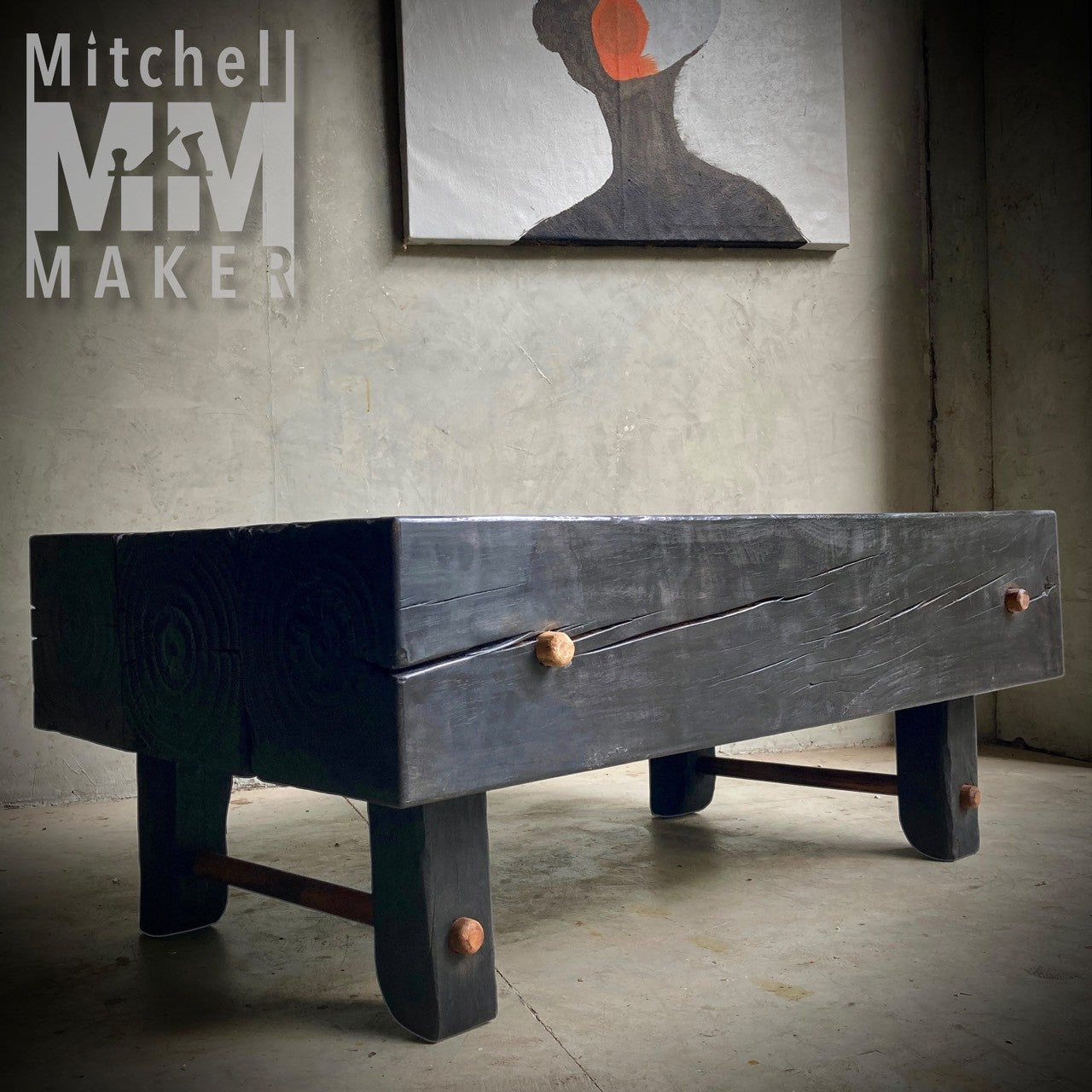Reclaimed Beam Coffee Table with Raintree Details