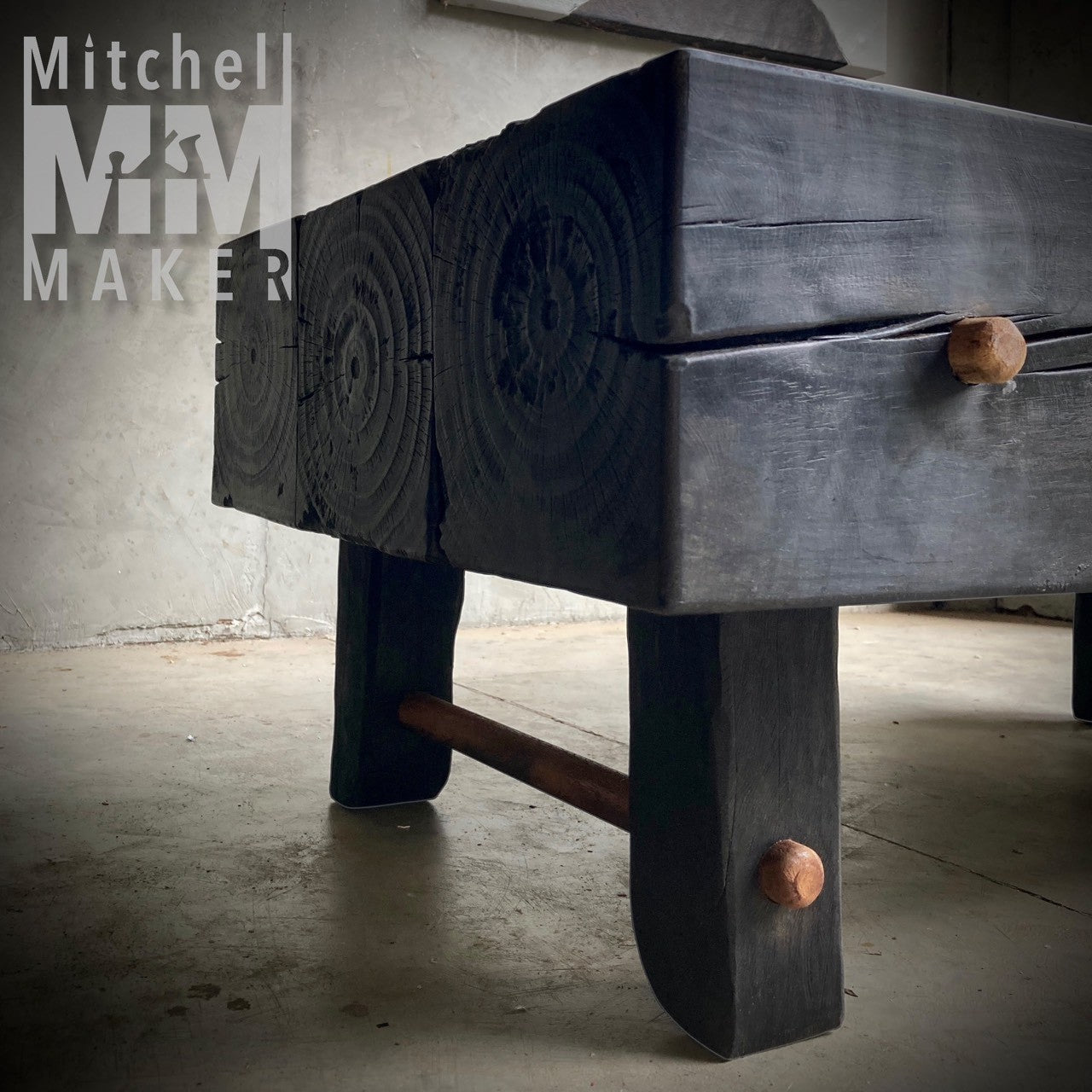 Reclaimed Beam Coffee Table with Raintree Details