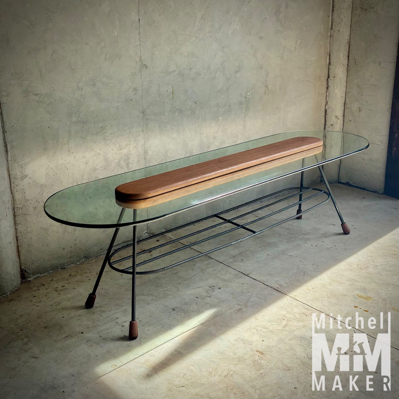Retro Glass and Hardwood Coffee Table