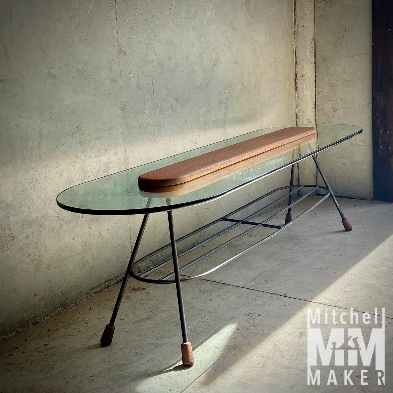 Retro Glass and Hardwood Coffee Table
