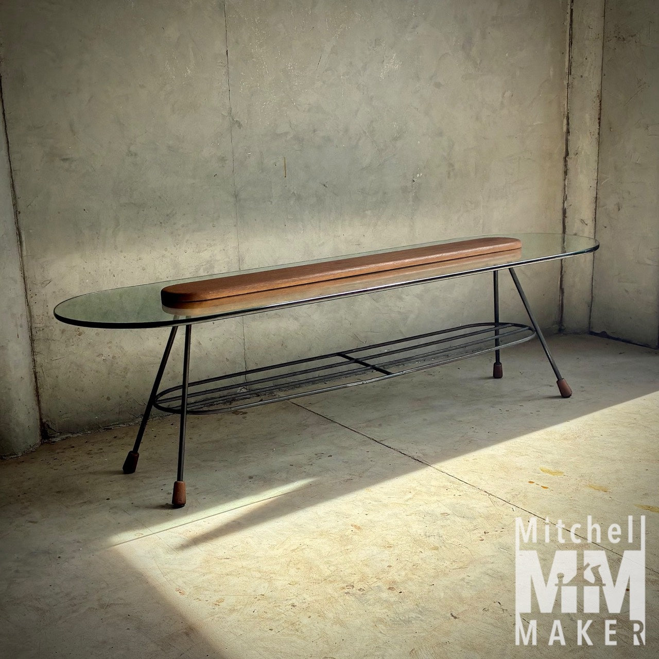 Retro Glass and Hardwood Coffee Table
