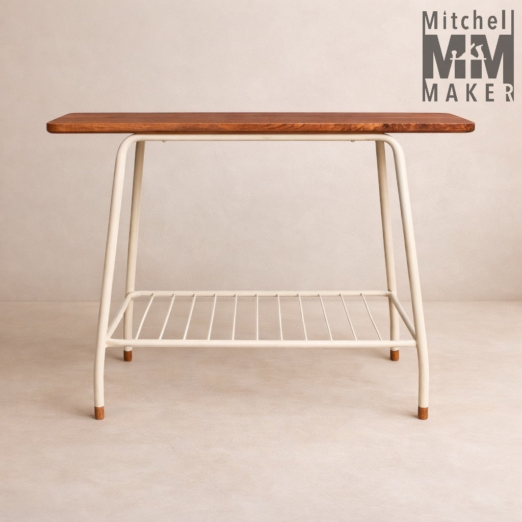 Retro Slim Console Table in Reclaimed Teakwood with Steel Rod Shelf