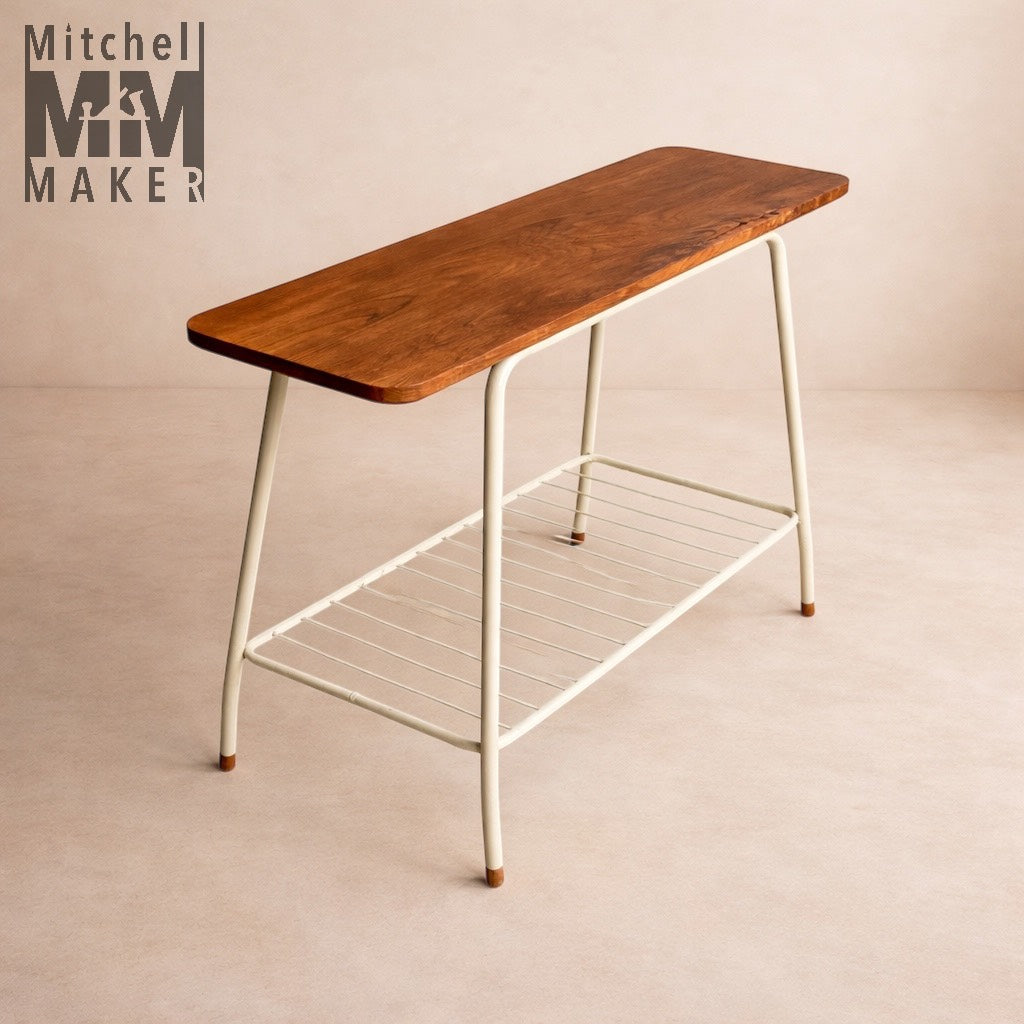 Retro Slim Console Table in Reclaimed Teakwood with Steel Rod Shelf