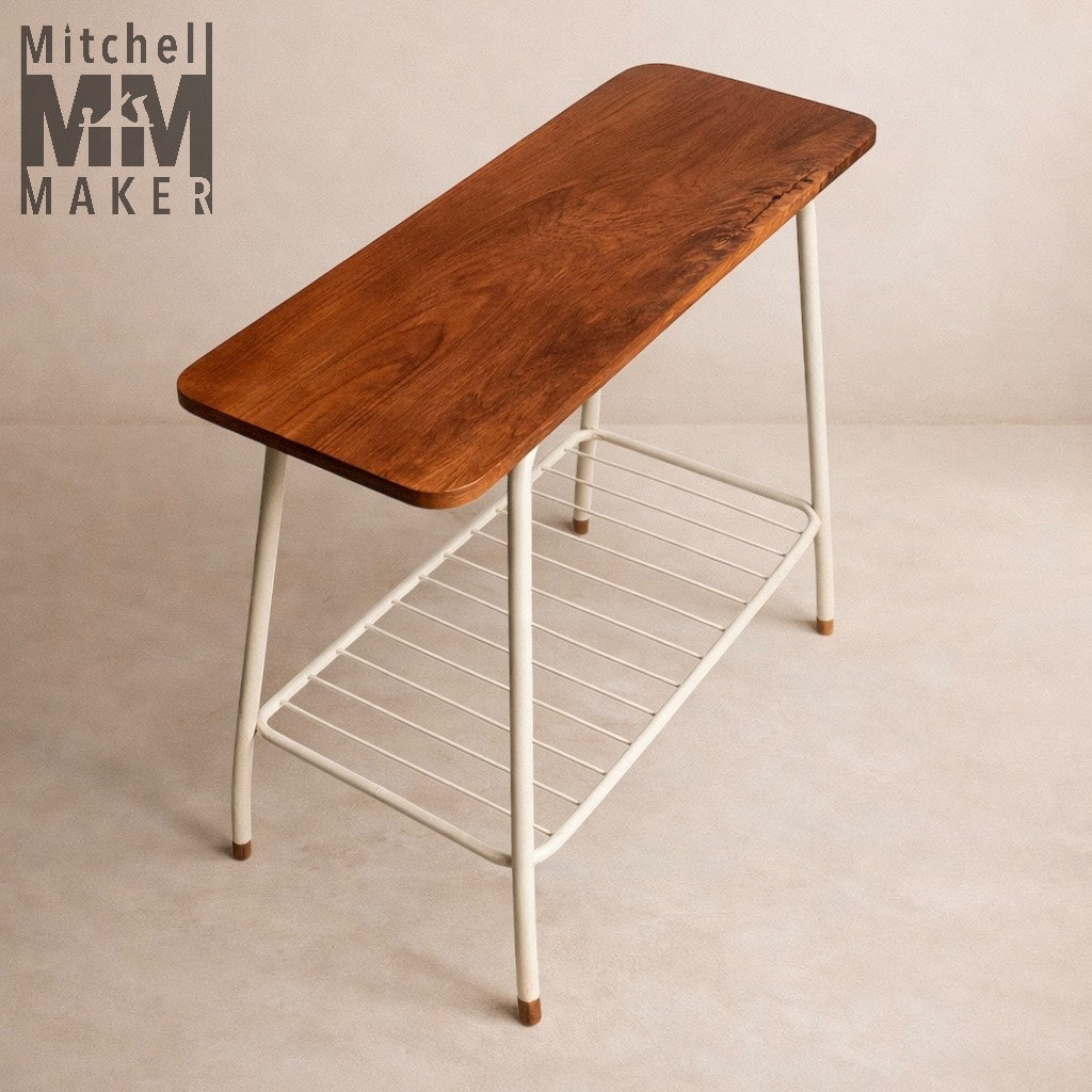 Retro Slim Console Table in Reclaimed Teakwood with Steel Rod Shelf