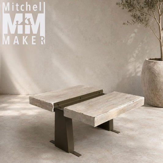 Brutalist Coffee Table in Vintage Hardwood & Steel