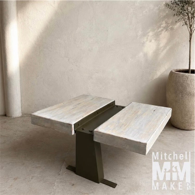 Brutalist Coffee Table in Vintage Hardwood & Steel