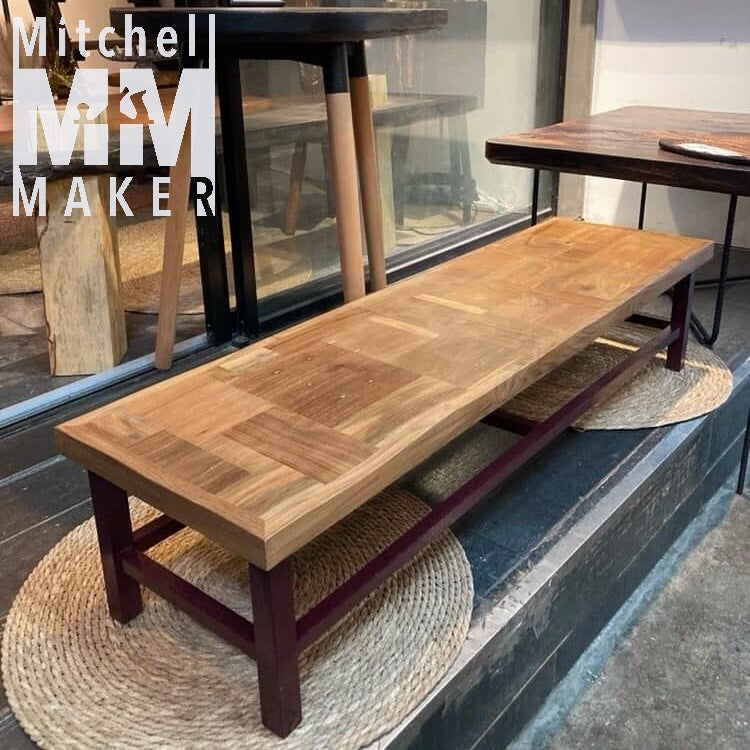 Patchwork Teak Entrance Table with Maroon Base
