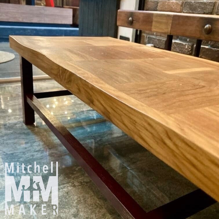 Patchwork Teak Entrance Table with Maroon Base