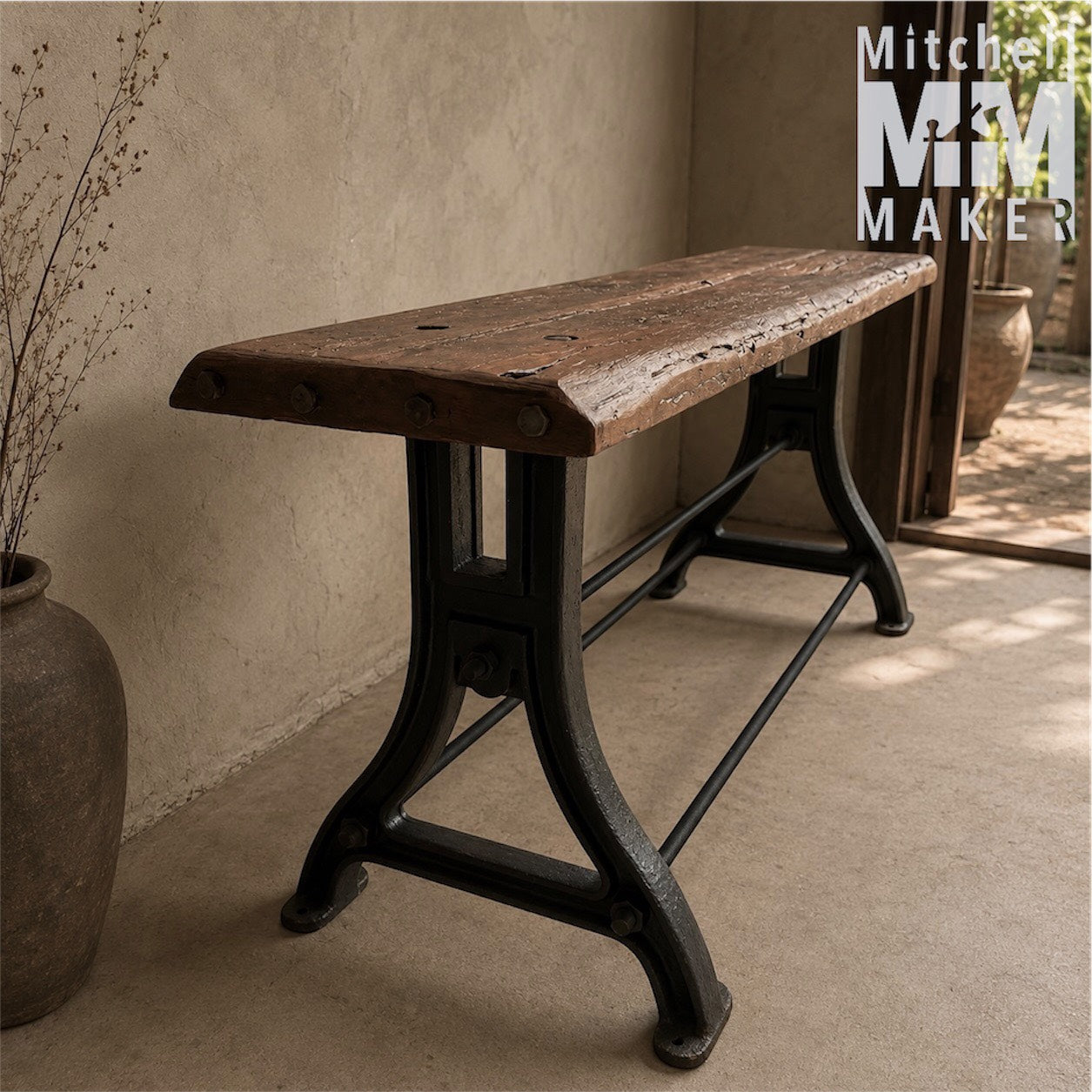 Vintage Industrial High Bench / Console Table