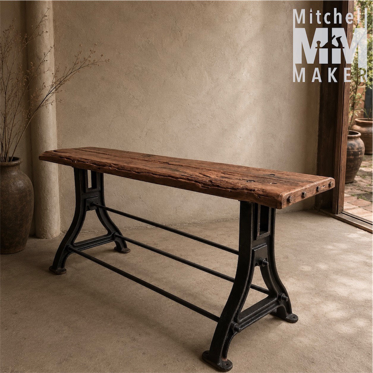 Vintage Industrial High Bench / Console Table