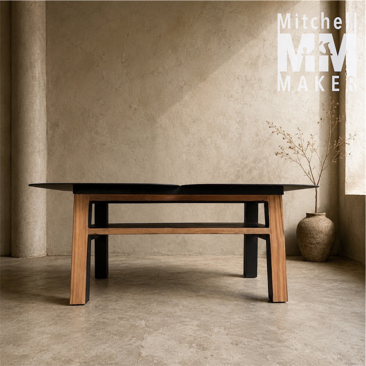 Steel Top With Shou Sugi Ban Teak Coffee Table