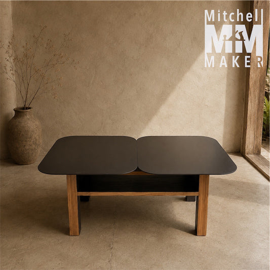 Steel Top With Shou Sugi Ban Teak Coffee Table
