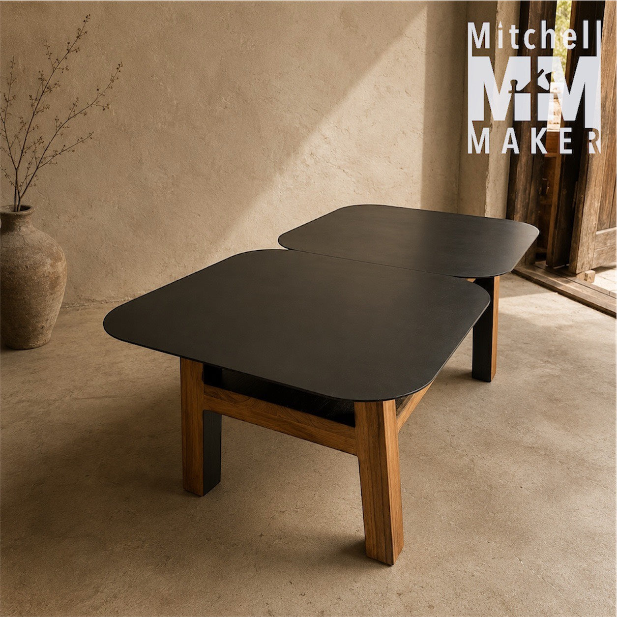 Steel Top With Shou Sugi Ban Teak Coffee Table