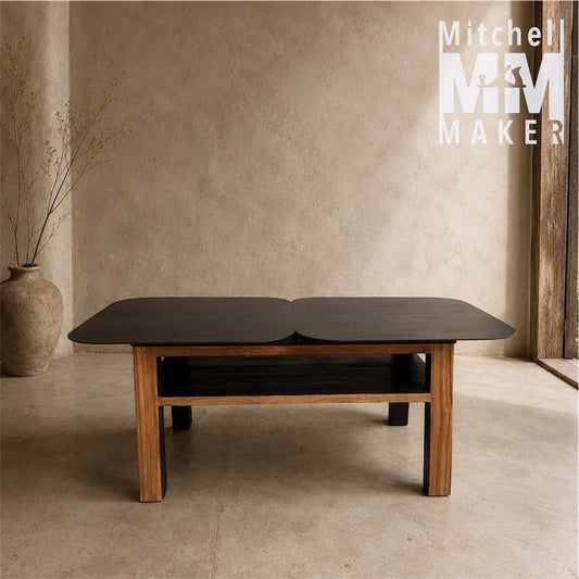 Steel Top With Shou Sugi Ban Teak Coffee Table