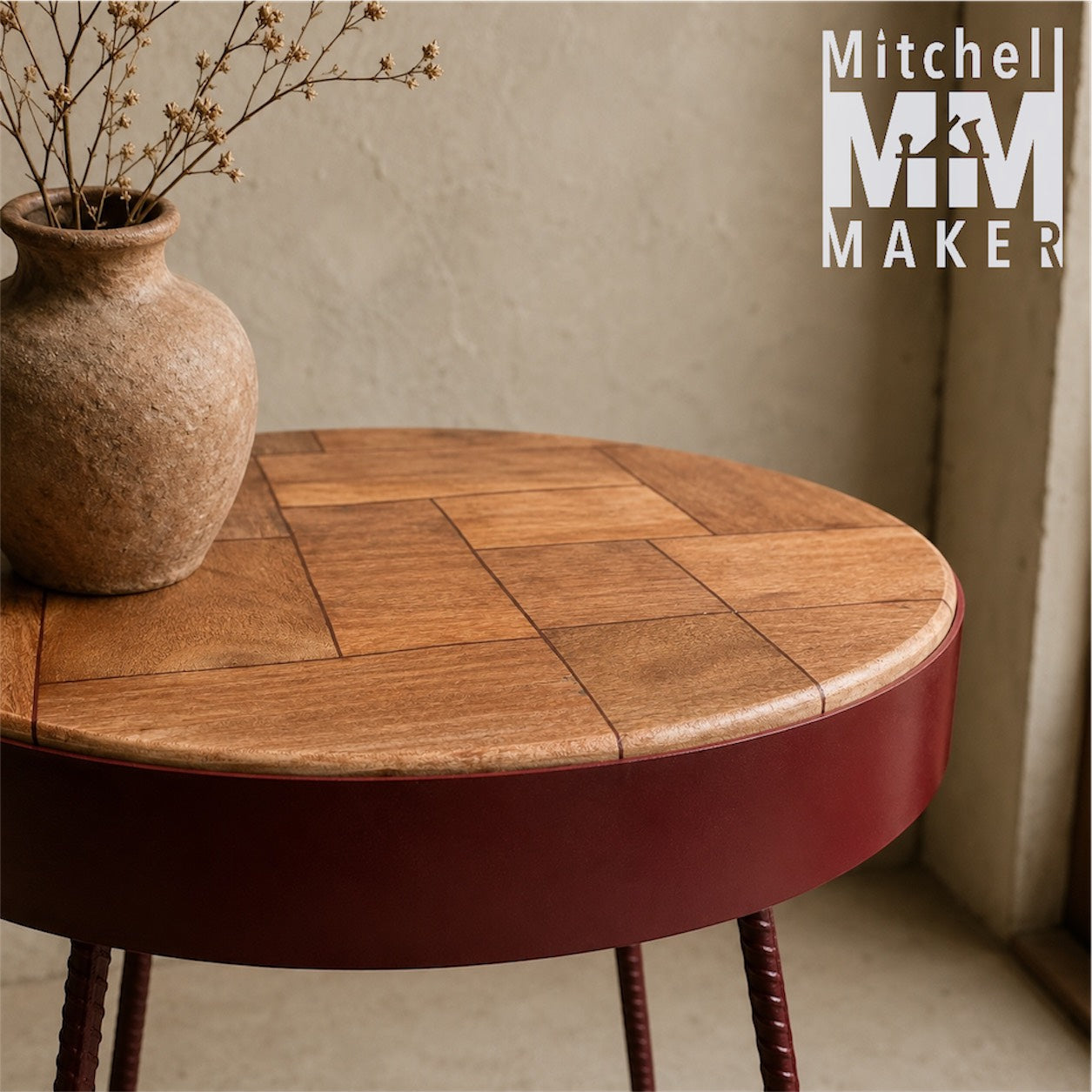 Patchwork Hardwood & Maroon Side Table