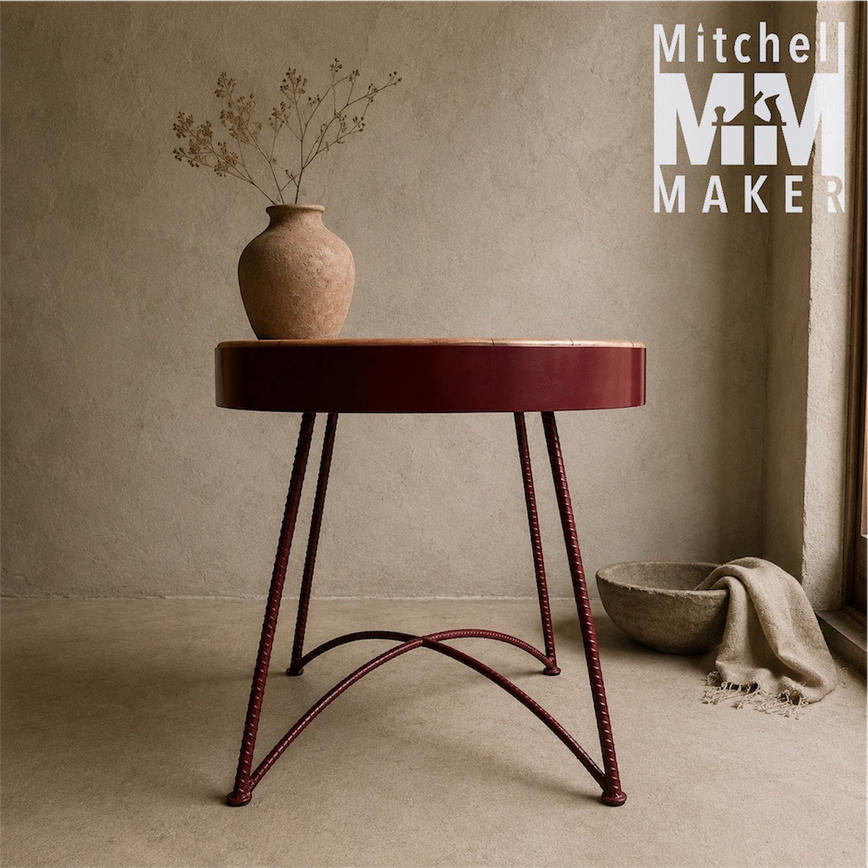 Patchwork Hardwood & Maroon Side Table