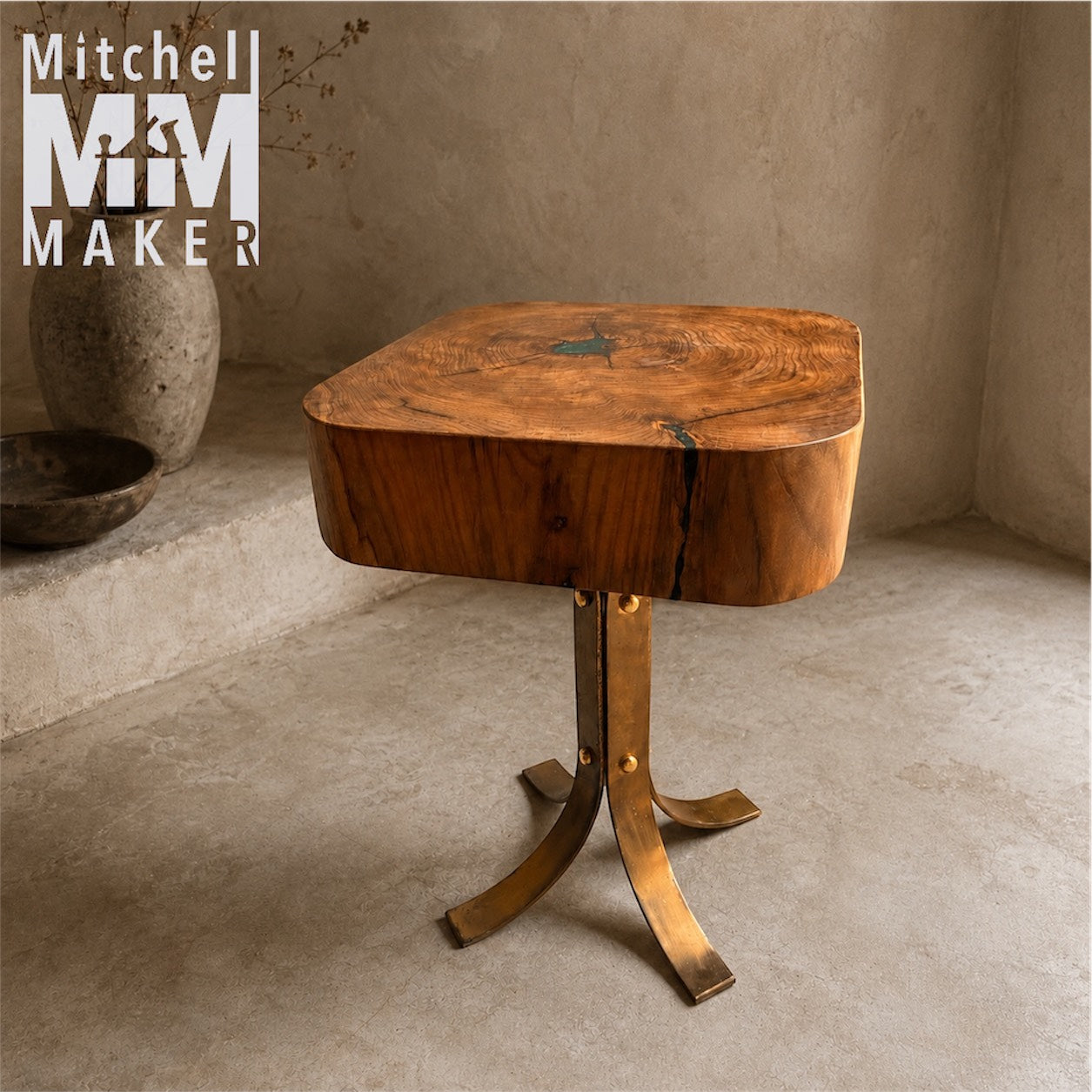 Teak & Brass Side Table